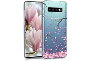 kwmobile Carcasa Compatible con Samsung Galaxy S10 - Funda Silicona TPU Flores Cerezo cayendo Rosado Suave/marrón Oscuro/Transparente