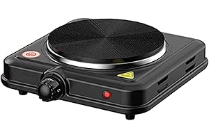 Piastra Elettrica Singola, Fornello da Cucina e Campeggio, 1000W MOKEKA con Piastre in Ghisa, 5 Livelli di Cottura, Piastre da 15,5cm - Ideale per Casa e Outdoor (1000W)