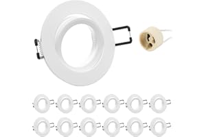 Doughelec Cornice Faretti incasso cartongesso GU10 Orientabili Alluminio Bianco, Portafaretto Faretto led da incasso per cartongesso incl.portalampada GU10 Rotondo 68mm per LED, 60-75mm 230V 12 Pezzi