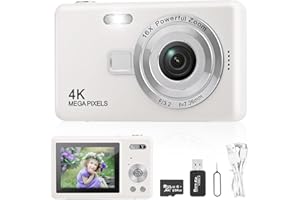 ZOELELE Macchina Fotografica Digitale con Scheda 64GB, 1080P 40MP Fotocamera Digitale Compatta con Zoom Digitale 8X Flash, Fotocamere Digitali Per Bambini Adolescenti Adulto Principianti (Bianco)