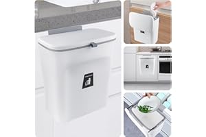 Poubelle à Compost 9L, Lre Co. Poubelle de Cuisine avec Couvercle Petite Poubelle Suspendue sur Le comptoir ou sous l'évier Conteneur de Stockage des déchets organiques en Plastique Anti-Odeur, Blanc