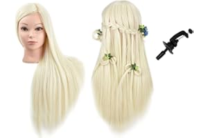 MIAOMANZI Testa di manichino con capelli sintetici al 100% per fare pratica con le acconciature, da 71,1 cm; morsa da tavolo inclusa
