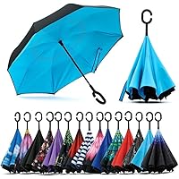 Reverse Inverted Windproof Upside Down Umbrellas with C-Shaped Handle for Women and Men - Double Layer Inside Out…