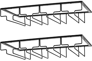 FOMANSH Support de Verre à Vin - Porte-Verres à Pied Suspendu sous Armoire en Métal avec Vis, Support de Rangement pour Verre en Fer Inoxydable avec 4 Rangées pour Cuisine, Bar, Restaurant Noir