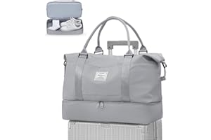 WEPLAN Sac de Voyage Femme Sac Weekend avec Compartiment Chaussures Sac de Week-End Imperméable Sac Voyage Sac d'hôpital de Maternité Hospital Bag Sac de Sport de Gym Sac Bagage Cabine,Gris