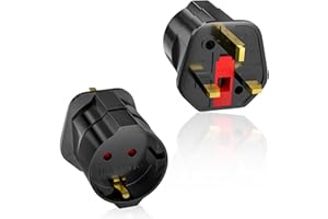 European to UK Plug Adaptor 2 Packs, EU to UK Plug Adapter with 13A Fuse, HITRENDS Plug Adapter 2 Pin to 3 Pin 3250W Max Travel Adaptor Euro to UK for France, Italy, Spain, Germany Euro to UK, Black