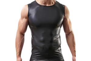 GEFOMUOFE Camiseta sin mangas para hombre, de piel lacada, látex, goma, de látex puro, en negro, sin costuras, superficie refinada, no clorada