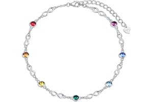 AOBOCO Anklets for Women Sterling Silver Ankle Bracelets with Crystals 9+2''