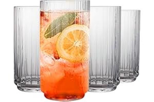 MYKAGS Ensemble de 4 tasses en verre à côtes 500ml Lave-vaisselle Sécuritaire Élégante ustensiles de boisson Classique Vintage ustensiles de verre pour jus d'eau Cocktails Boissons gazeuses Utilisation quoti