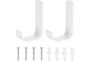 SIGULIKEJI Pack of 2 Wall Hooks Garage Hooks, Garage Hooks, Tool Hooks, Ladder Hooks, Wall Hooks, Heavy Duty Hooks, Universal Hooks for Screws, J Hooks, Wall Mount for Hanging for Garage, Garden Hose, White