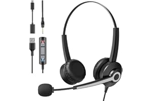 Voistek USB Cuffie con Microfono per PC portatile, Leggeri On-Ear con Cavo da 200 cm, Microfono con Cancellazione del Rumore per ufficio e lavoro