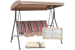 SJASD Hollywoodschaukel Dachbezug 3 Sitzer, Wasserdicht Schaukeldach Ersatz-Bezug ​für Gartenschaukel,Universal Ersatzdach Sonnendach für Terrasse Gartenschaukel,191x120x18cm,210D Oxford Stoff, Beige