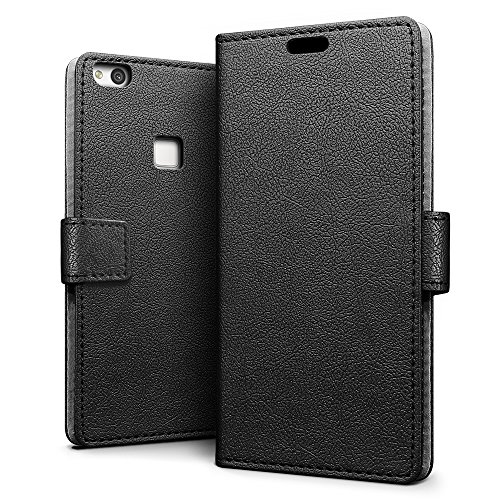 SLEO Funda Huawei P10 Lite  Cartera Carcasa Piel PU Suave Flip Folio Caja Super Delgado  Estilo Libro Soporte Plegable y Cierre Magn  tico  para Huawei P10 Lite - Negro