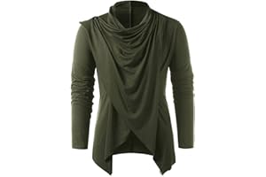 YAODAMAI T-Shirt Uomo Tinta Unita Collo Alto T-Shirt Lunga Uomo Fashion Design Cardigan Tinta Unita