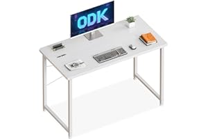 ODK 100×48 cm Desk, Small Computer Desk for Home Office, Study Office Table with Headphone Hooks for Small Space, Easy Assembly, White