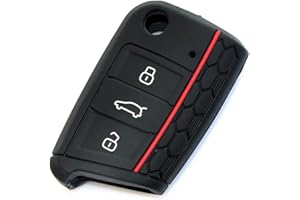 YLC Pack of 2 Silicone Car Key Protection Case, Key Cover Skin Jacket for Volkswagen VW Golf 7 GTI VII MK7 SKODA Octavia A7 SEAT Leon 5F SC ST 3 Buttons (Black)