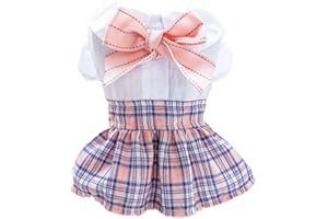 LtuzPet Kariertes Hundekleid, Katzenkleid, Tutu, mit Schleife, Knoten, Haustierkleidung, Mädchen für Party