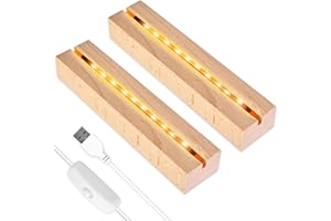 BNGXR LED Luci Display Base, 2 Pezzi LED Luci Display Base per Tavolo, Base Legno LED con USB, Rettangolare Supporto per Luci a LED, Illuminato Base Stand per Piastra in Acrilico Fai da Te