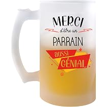 Chope à Bière Personnalisée 'Beau-Papa' - Verre Dépoli 470ml, Cadeau Fête Des Pères