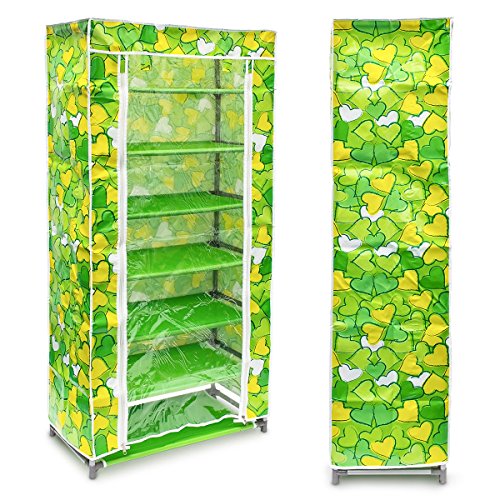 Relaxdays 10017177 Faltschrank Stoff 7 Ebenen buntes Design Stecksystem, grün - 3