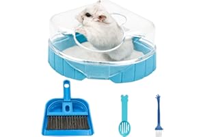 Episkey Hamster Sand Bathroom Set, Gerbil Sand Bath Syrian Hamster Toilet Small Animal Bathtub with Sand Shovel and Mini Broom Set for Gerbil Dwarf Hamster and Small Rodent (Blue)
