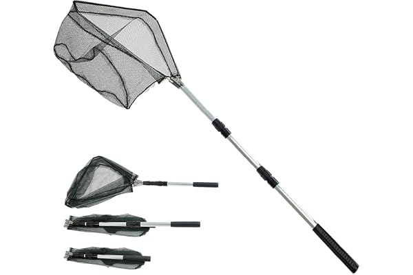 Épuisette de Pêche Pliable,190cm Long Manche Téléscopique,Poteau en Alliage d'Aluminium 4 Section/Filet Nylon Triangulaire,Extensible de 37 à 68 Pouces,pour Carpe Truite Crevette Etang Bassin Poisson