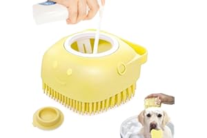 LEO-PAUL PARIS LEO-PAUL Brosse de Bain en Silicone Souple pour animaux de compagnie Accessoire de Toilettage avec Réservoir et Distributeur d'Eau et Shampoing Massage pour Chiens & Chats à Poils Courts/Longs (JAUNE)