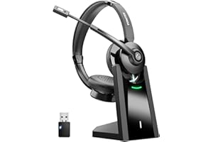 VONZTEK Wireless Headset, Bluetooth Headset with Microphone Noise Canceling & USB Dongle, Bluetooth Headphones with Mic Mute & Charging Dock, Handsfree PC Headset for Work/Computer/phones/Laptop/Skype/Teams