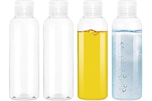 MOMENT 4 Pack 100ml Empty Clear Plastic Squeeze Bottles with Disc Top Flip Cap Travel Bottle BPA-Free Refillable Containers for Shampoo, Lotions, Liquid Body Soap, Creams, Hand Wash
