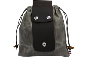 ZHAOCO Canvas Foraging Pouch for Hiking, Collapsible Leather Belt Pouch Waist Bag with Drawstring & Buckle, Multi-Purpose Storage Bag for Outdoors Camping, Easy Looping Around Belts (Gray Green)