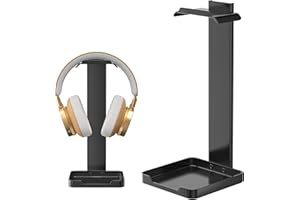 JOCKCARAS Headphone Stand Metal Headset Stand: Upgraded Stability Headset Holder - Black Earphone Stand with Bottom Storage for All Headphone.