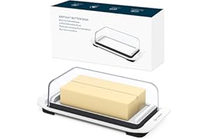 KITCHENDAO Airtight Butter Dish with Lid for Countertop and Fridge, Large Butter Keeper, Easy Scoop, Dishwasher Safe, Plastic Butter Holder Tray with non-slip Feet holds 2sticks/West/East Coast Butter