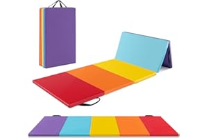 GOPLUS Tapis de Gymnastique Pliable Epais 3 Plis, 180 x 120 x 4 cm, Tapis de Gym en Cuir avec Attache Auto-agrippante, Matelas de Gym avec Poignée de Transport, pour Etirements, Yoga, Arts Martiaux