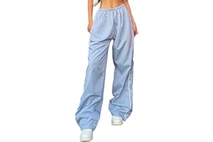 Caziffer Pantaloni Paracadute da Donna Pantaloni Cargo Elastici a Vita Alta a Gamba Larga Pantaloni da Pista Oversize Abbigliamento Y2k Streetwear