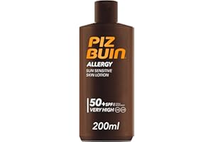 PIZ BUIN Allergy Latte Solare SPF 50+, Crema solare 50+ per pelli delicate e sensibili al sole, Protezione solare 50+ con filtro solare UVA/UVB, Latte solare SPF 50+ resistente all'acqua, 200 ml