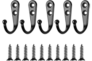 FuzlPnag 5 pièces Noir Crochets Muraux, Patère Porte Manteau Murale, Rétro Crochet de Manteau avec Visser (Noir)