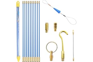 MEGYAD Fiberglasstangen Kabeleinziehhilfe Kabelstäbe Fischband: 10 Stangen x 33 cm x 4mm Einziehband Einziehspirale mit Führungsfeder, Einziehhilfe mit Haken und Loch zur Kabelverlegung