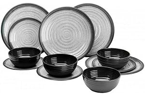 FLAMFIELD Flamefield Granite 12 Piece Melamine Tableware Dinner Picnic Set