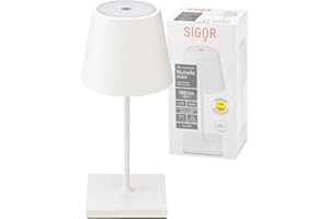 ‎SIGOR SIGOR Nuindie mini - Dimmbare kleine LED Akku-Tischlampe Indoor & Outdoor, IP54 spritzwassergeschützt, Höhe 25 cm, aufladbar mit Easy Connect, 12 h Leuchtdauer, schneeweiß