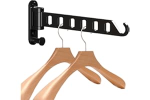 Fhioevt Perchero de Pared Plegable Aluminio Tendederos Plegables Pared Giratorio 180° Colgador de Ropa Montado Pared para Balcón, Cuarto de Baño o Lavandería (Negro)