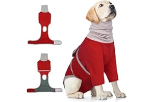 Hjumarayan Body Cane Post Operatorio, Cotone Tuta Post Operatoria Cane con Paraorecchie ed Protezione Collo, Body Calmante con Maniche Anteriori e Collo Alto, Rosso XXL