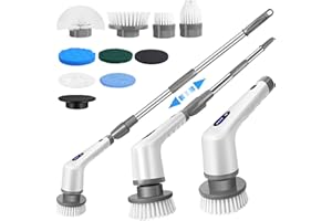 HSHA Electric Spin Scrubber, Waterproof Cordless Cleaning Brush, 9 Replaceable Cleaning Heads with Detachable Handle, 2 Speeds & 420RPM Cordless Shower Scrubber for Home/Sink/Tub/Tile