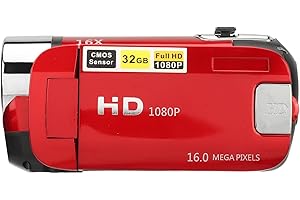 Cámara Digital KIMISS D90 con Luz de Relleno 1080P, 16MP, Pantalla Giratoria de 2,4 Pulgadas, Videocámara Grabadora de Vídeo HD con Zoom 16X (Rojo)