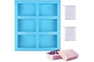AGHOER 6 Pezzi Stampi per Saponette, Stampi in Silicone per Sapone Rettangolare, con 2 Maglie Schiumose, per Stampi per Sapone fai da te