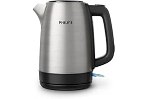 Philips Daily Collection Çelik Su Isıtıcı - 1.7L, 2200W, Işıklı Gösterge, 360° Döner Taban, Mikro Gözenekli Filtre, Yassı Isıtma Yüzeyi, Yaylı Kapak, Enerji Tasarruflu, Güvenli Tasarım (HD9350/90)