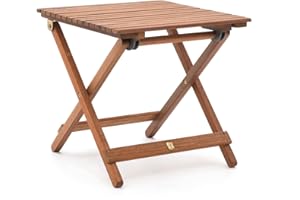 Chillvert Mesa Auxiliar para Terraza o Balcón Savona 48x48x46 cm Plegable de Madera de Bosques Sostenibles Tamaño Compacto y Ligero para Jardín y Terraza