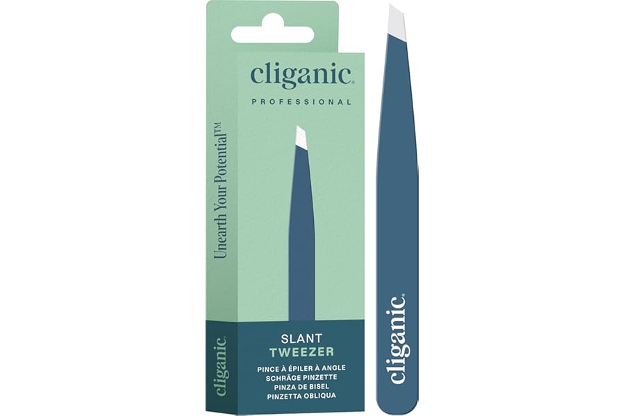 Cliganic Professional Eyebrow Tweezers Slant Tip - Precision for Men & Women, Stainless Steel Best for Plucking Chin Facial Hair
