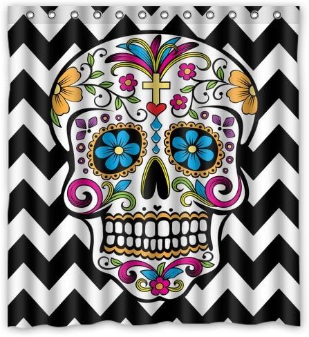 Chevron Sugar Skull Waterproof Fabric Polyester Custom Shower Curtain 66" X 72"