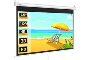 WASJOYE Manueller Leinwand Beamer Rollo mit Universal 120-Zoll Roll-Down einziehbarer manueller Projektionsschirm mit automatischer Verriegelung, Einstellbarer Bildschirmhöhe