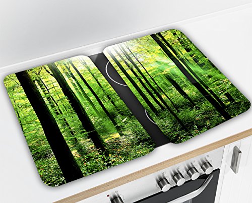 Wenko 2521469500 Herdabdeckplatte Universal Wald 2er Set für alle Herdarten, Glas, mehrfarbig - 2